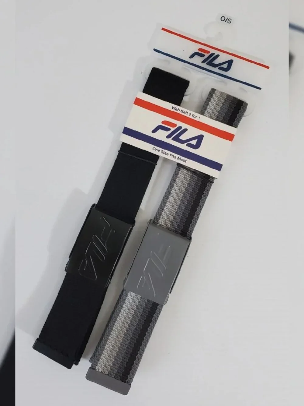 FILA FABRIC BUCKLE BELT MEN'S ONESIZE FITS MOST (WEB BELT 2 FOR 1) BLACK/GREY